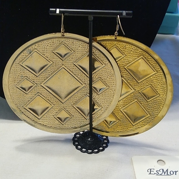 Gold + Fuchsia Large Round Earrings, 4" - Picture 2 of 8